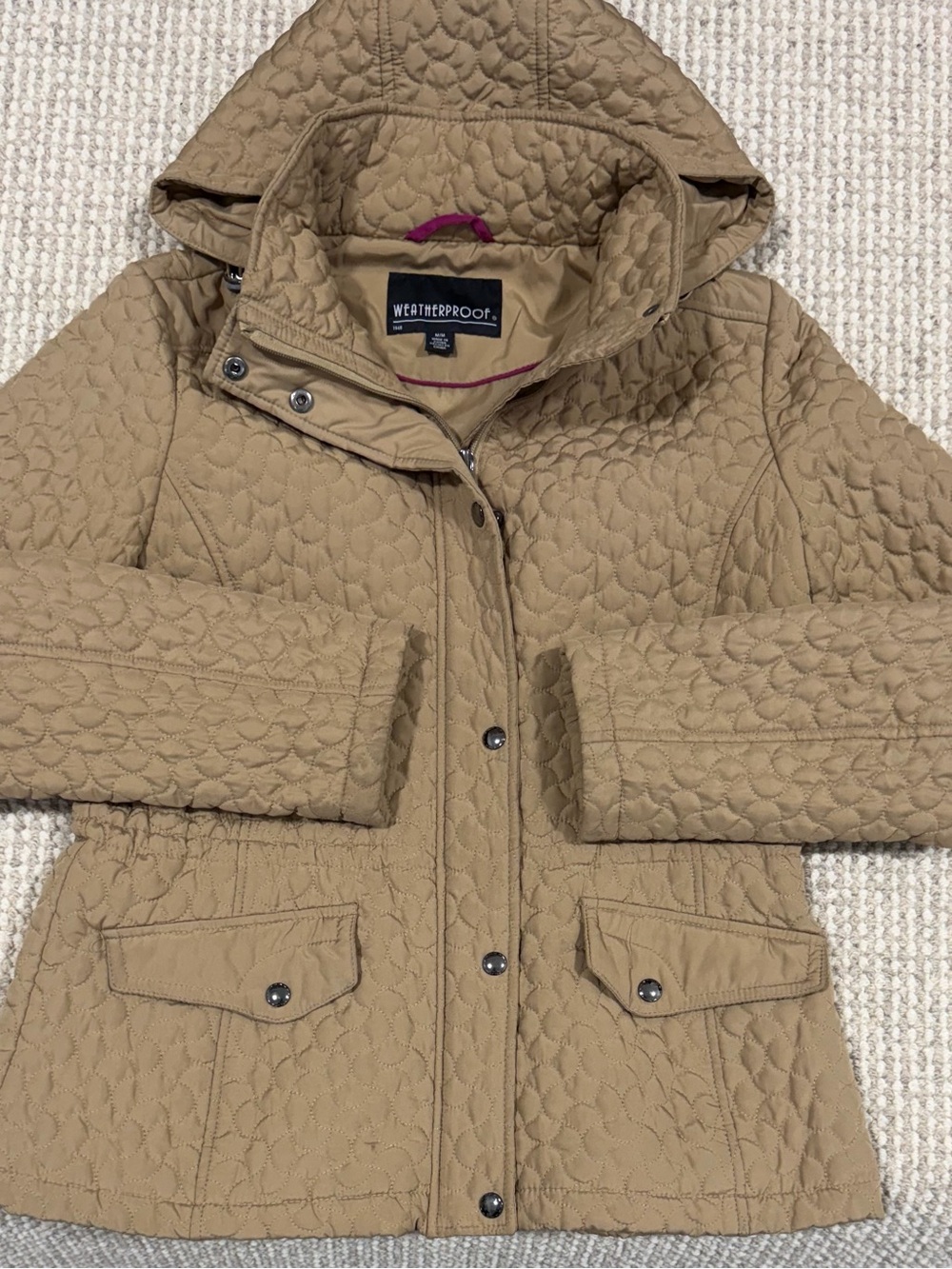 Weatherproof Quilted Hooded Mid-Length Jacket Women’s Size M Beige Lined NEW